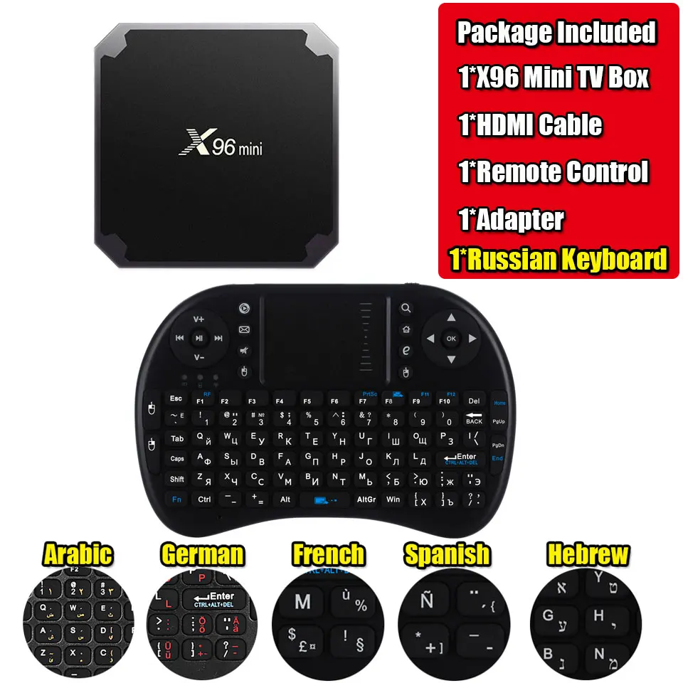 X96 мини Amlogic S905W 4 ядра android 7.1.2 ТВ коробка 1 г оперативной памяти 8 ROM Умные