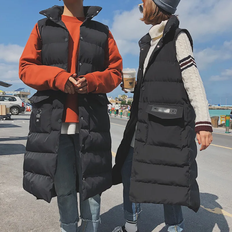 Толстый теплый зимний X Long Parkas жилет мужской корейский стиль Черная куртка без