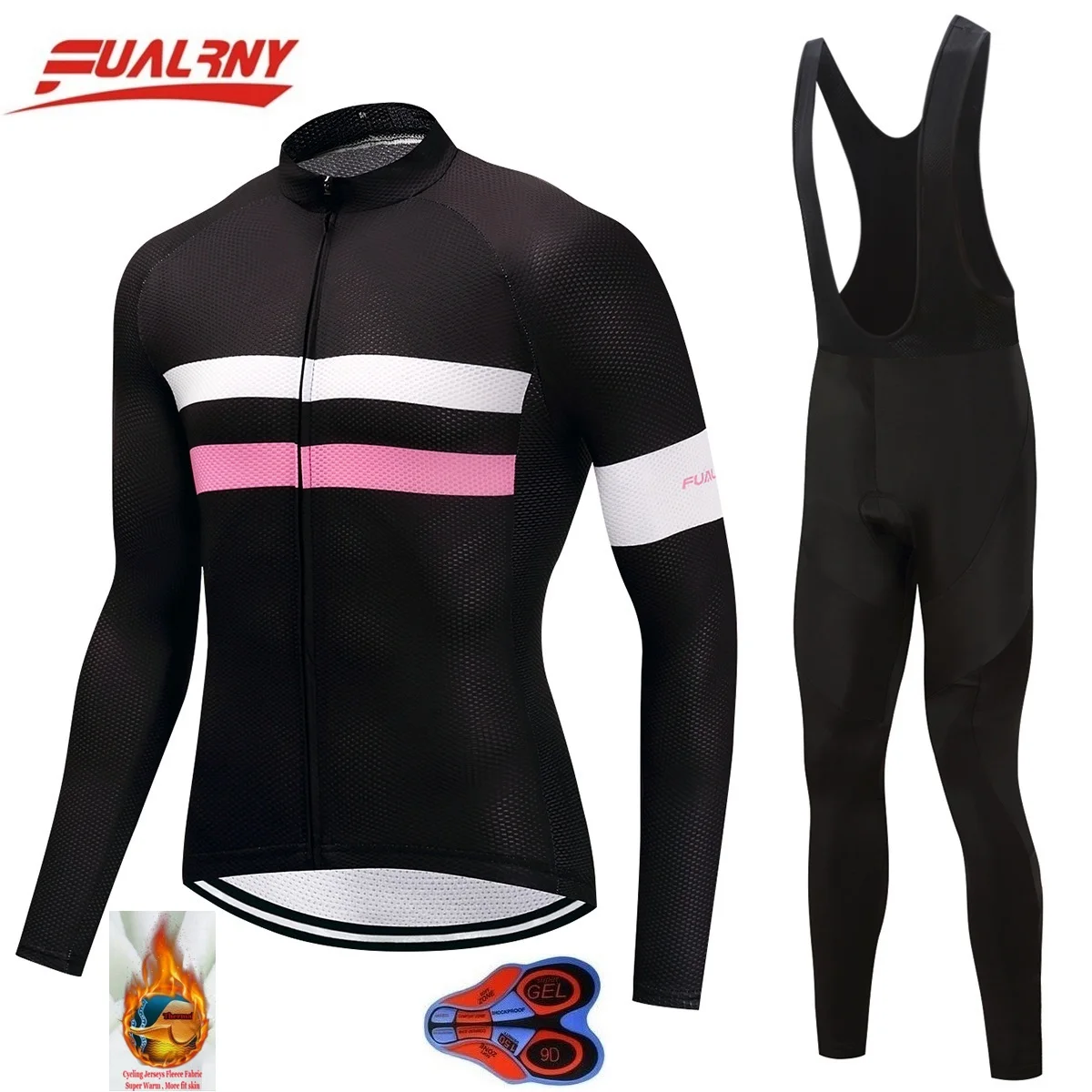 FUALRNY Long sleeve Ropa Ciclismo Cycling Jersey set 9D gel/winter Thermal Fleece/MTB Bike For Man Chest fluorescence 2018 Team | Спорт и