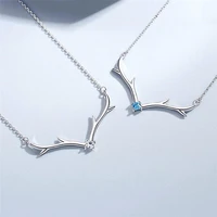 sole memory cute simple zircon antler pendant silver color clavicle chain female necklace sne415