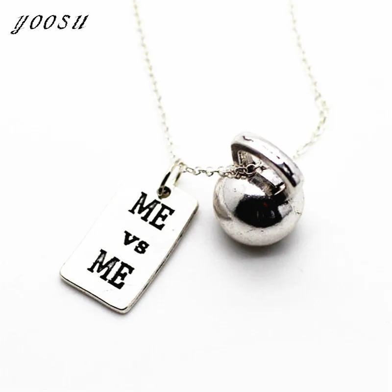 Посеребренная штанга/гантель Разъем Кулон Тяжелая атлетика ожерелье для