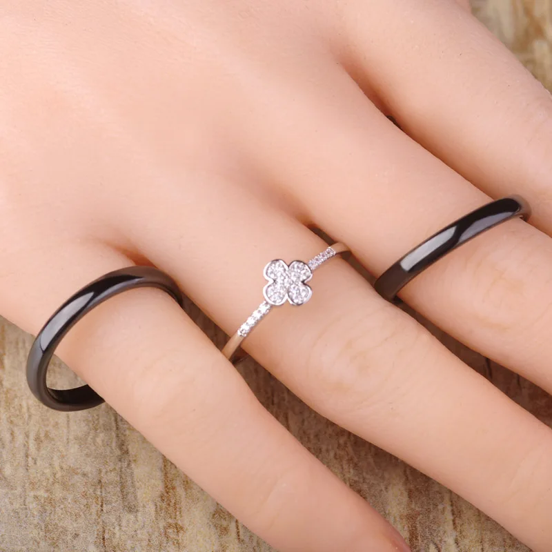 Blucome Роскошные Клевер Керамика Женщины Человек Кольцо Черный Белый Розового