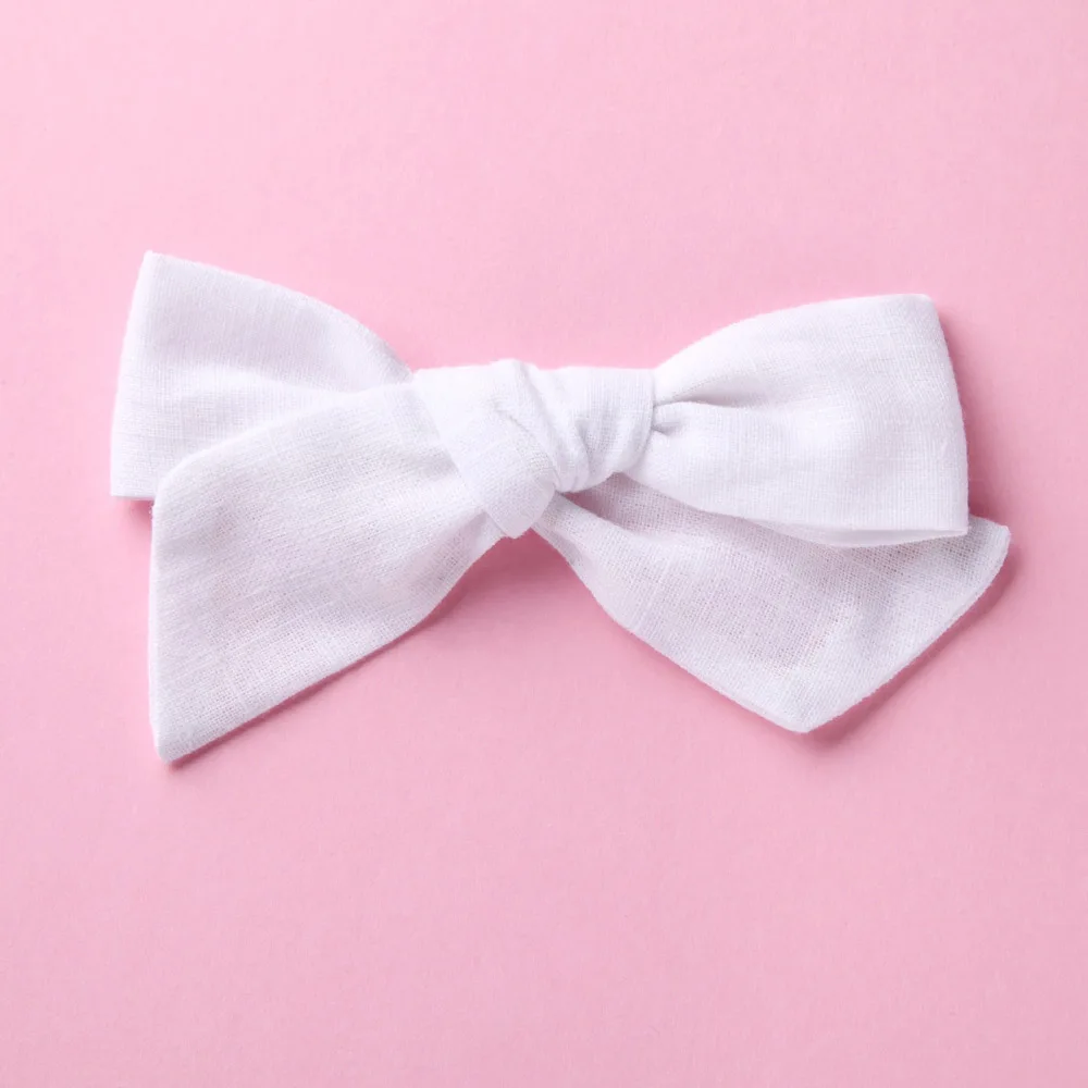 White with Clip Ручная работа, школьный нейлоновый бант или заколки для волос, цветочный принт, тканевый бант, повязки на голову, подарок для детского душа - Цвет: White with Clip