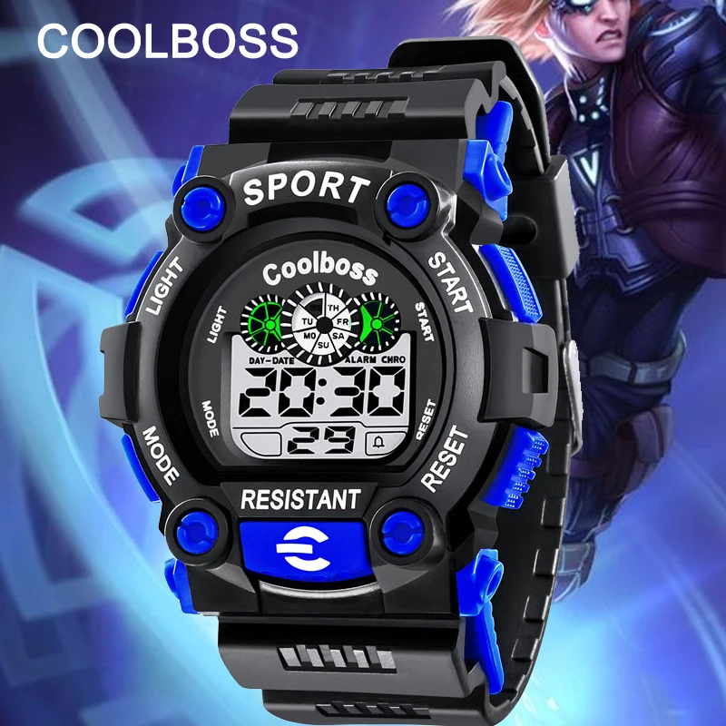 Детские часы COOLBOSS, детские часы для мальчиков, спортивные светодиодный цифровые наручные часы, электронные наручные часы для мальчиков и девочек, подарок на день рождения
