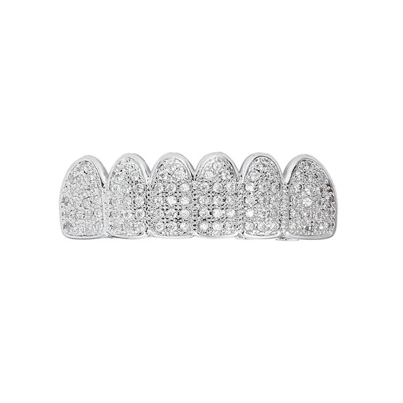 Хип-хоп ЗУБЫ Grillz Iced Out AAA циркон Топ и низ зуб набор для мужчин и женщин подарки 2 цвета модные Grillz ювелирные изделия - Окраска металла: Silver Top