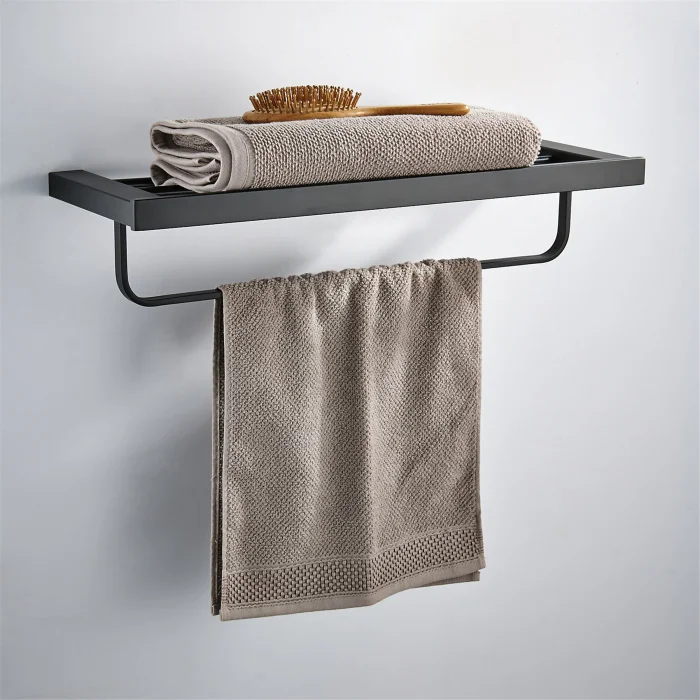 Towel shelf Матовый черный SUS 304 из нержавеющей стали набор аксессуаров для ванной комнаты Крючок для халата шампунь вешалка для полотенец кольцо Полка для полотенец аксессуары для ванной комнаты - Цвет: Towel shelf