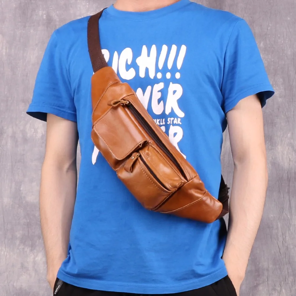 

Men's Waist Bag Casual Shoulder Crossbody Bag Genuine Leather Fanny Pack Men's Travel Waist Pack Chest Bag For Man