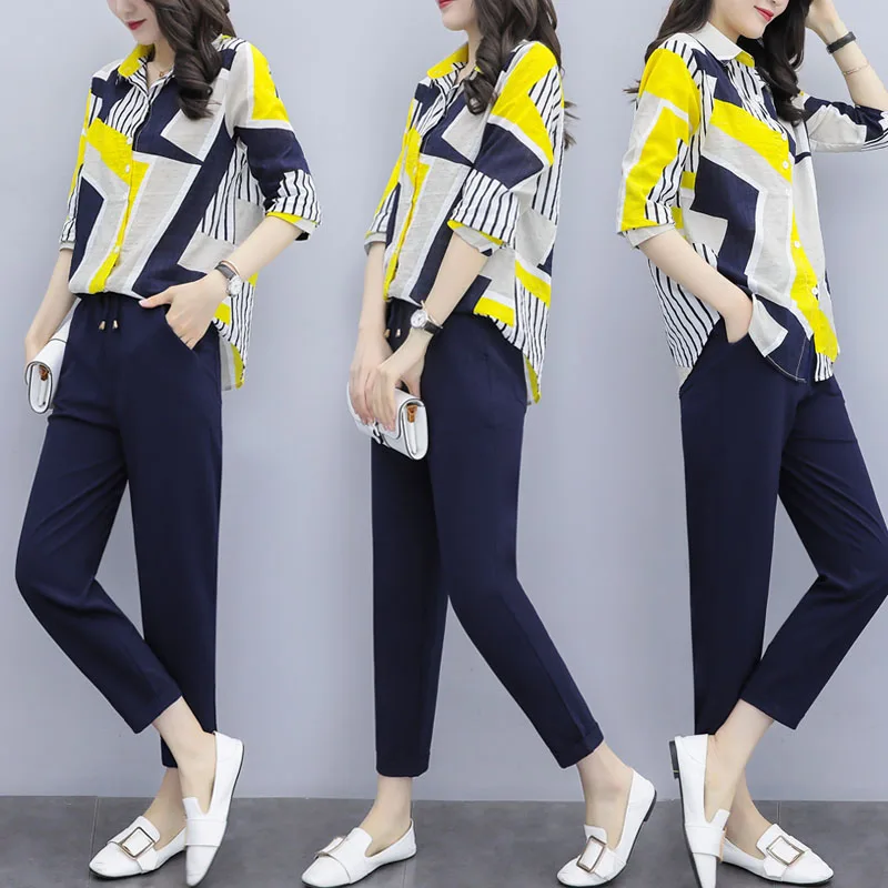 Большой размер комплект из двух предметов женский летний костюм Conjunto Feminino