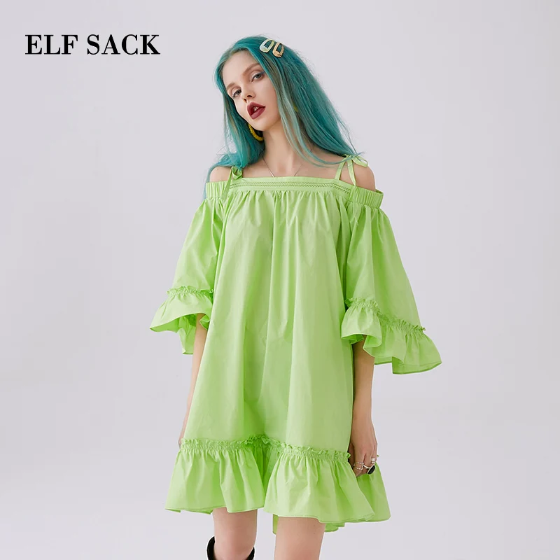&quotЖенское пляжное платье ELF SACK красный зеленый неоновый сарафан котоновое с