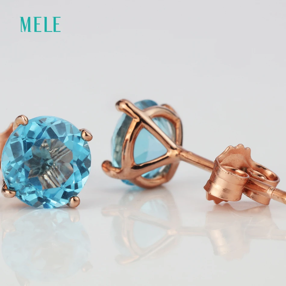 Меле натуральный темно синий топаз серебряные серьги круглые 6 мм * крошечные но