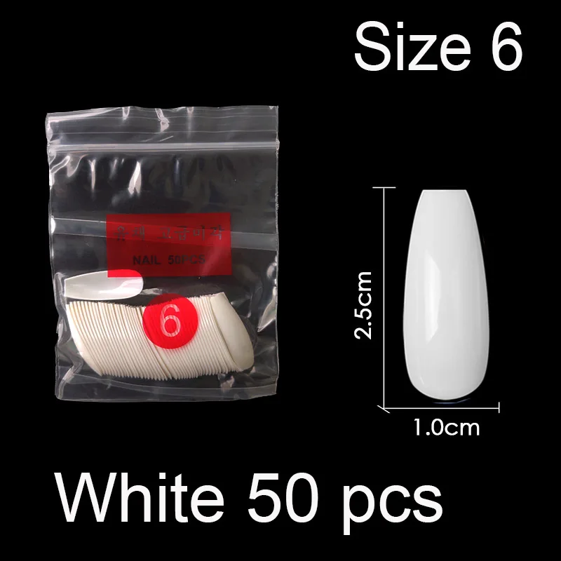 White Size 6 50 штук в упаковке определенного размера балерина гроб полное покрытие накладные ногти из акрила накладные ногти маникюр Размер 0 1 2 3 4 5 6 - Цвет: White Size 6