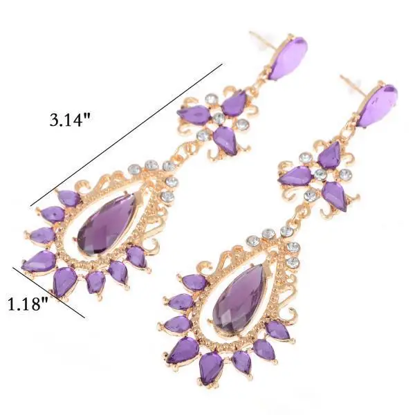

European Style Purple Crystal Flower Water Drop Statement Earrings For Women Crystal Rhinestone Waterdrop Dangle Earring Wedding