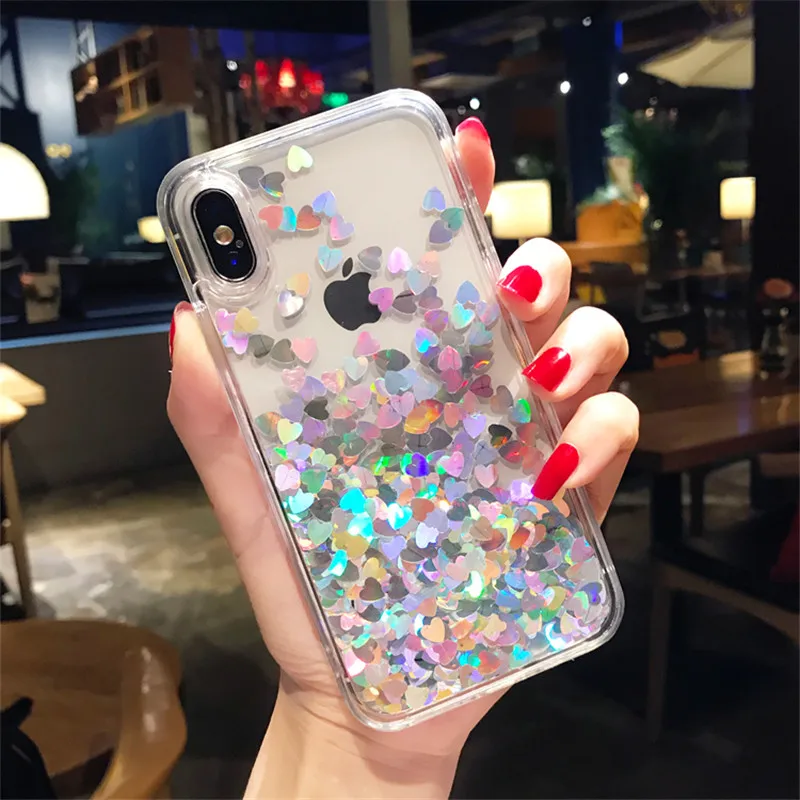 Модный Жидкий блеск зыбучие пески Любовь Сердце фольга для iPhone 6 6S 7 8 Plus X XS MAX XR