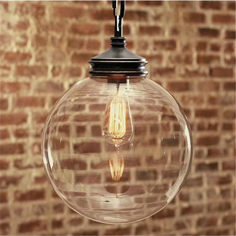 

Retro Vintage Pendant Light Loft Glass Ball Pendant Lamps Balck Home Lighting Decorate Globe Hanging Lamps Fixtures for Bedroom