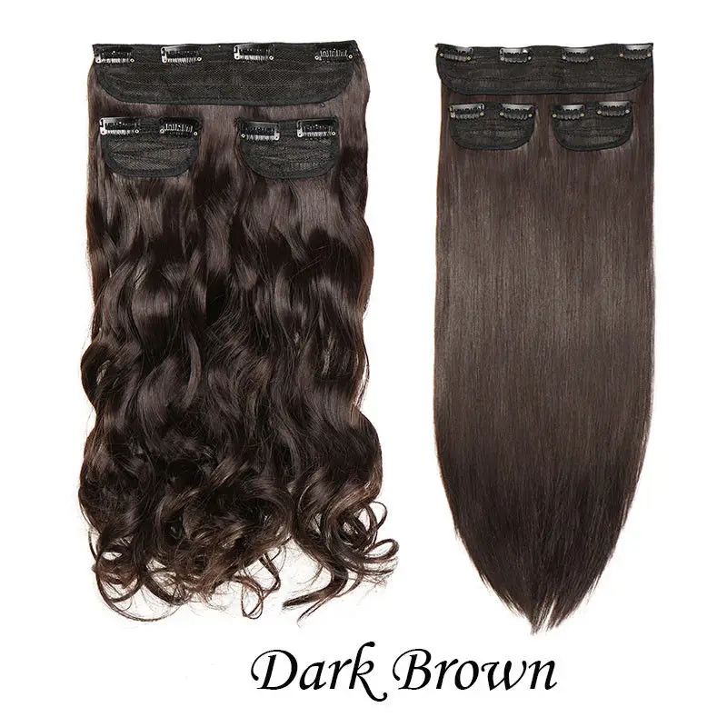 dark brown s-noilite 3pc/Set 190G Long Synthetic Hair Clip In Hair Extension Heat Resistant Hairpiece Natural Straight Wavy Curly Fake Hair - Цвет: dark brown
