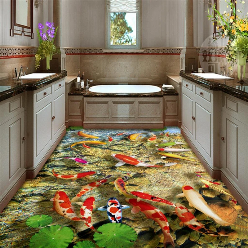 Обои beibehang с рисунком лотоса и карпа на заказ настенные ПВХ обои для ванной