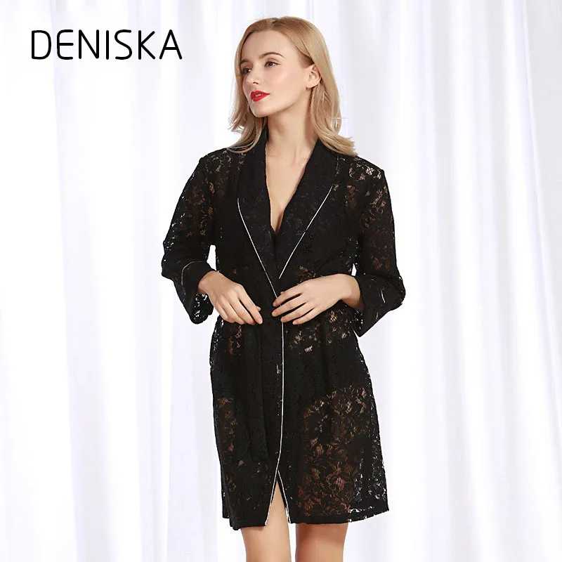 Дениска Для женщин халат сексуальные кружева невесты халаты с длинным рукавом