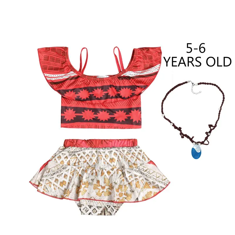 5 to 6T and Necklace MUABABY купальное платье для маленьких девочек с изображением Моаны Детская летняя пляжная одежда для купания детский купальный костюм из 2 предметов купальное платье для девочек бикини - Цвет: 5 to 6T and Necklace