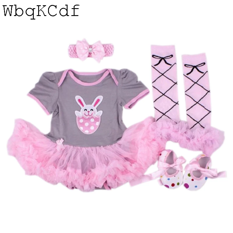 New Baby Girl Clothing Sets Lace Tutu Romper Dress Jumpersuit Headband Shoes 4PCS Bebe First Birthday Costumes Easter Gifts | Детская