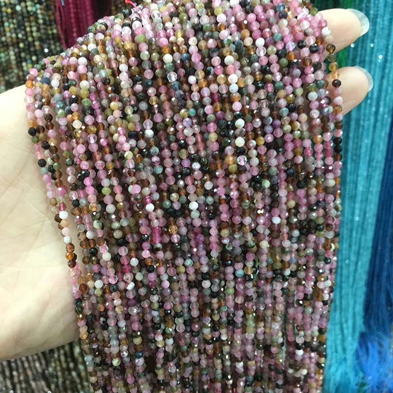 Tourmaline Маленькие бусины из натурального камня, бусины из натурального граната, апатит 2 мм, разделенные бусины для изготовления ювелирных изделий, ожерелье, браслет своими руками - Цвет: Tourmaline