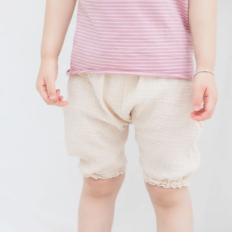 Повседневные хлопковые и льняные шорты для маленьких девочек мальчиков модные