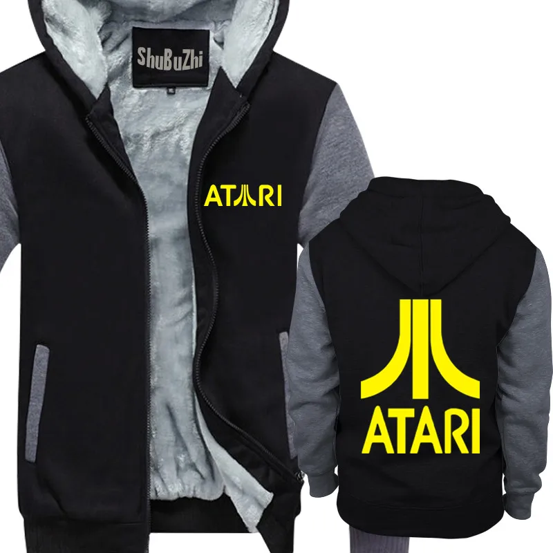 Мужская хлопковая толстовка Atari-Антрацит с логотипом Толстая флисовая капюшоном