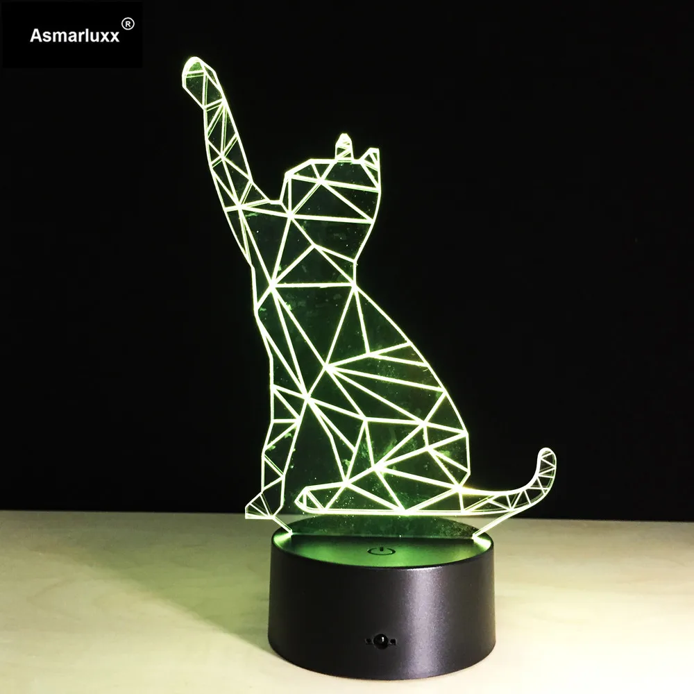 Светодиодный сенсорный выключатель с милой кошкой и USB портом ночник 3D для