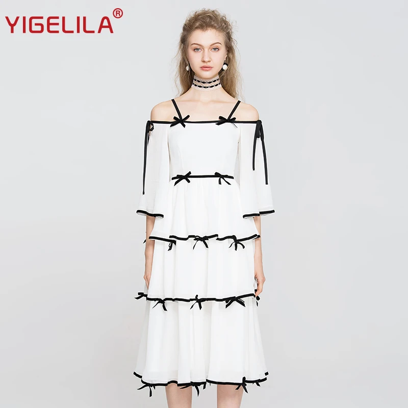 Женское платье с вырезом лодочкой YIGELILA летнее приталенное средней длины на