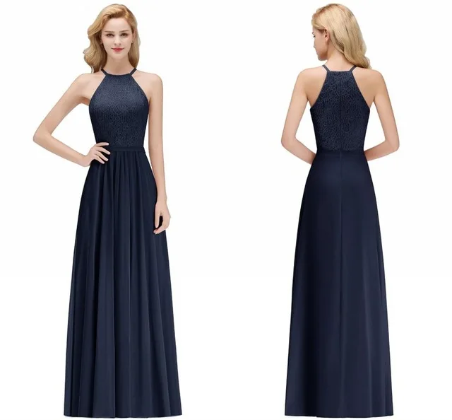 72 halter bavy blue Недорогое женское свадебное длинное платье подружки невесты из шифона сексуальное темно-синее бордовое ТРАПЕЦИЕВИДНОЕ вечернее платье вечерние подружки невесты для гостей - Цвет: 72 halter bavy blue