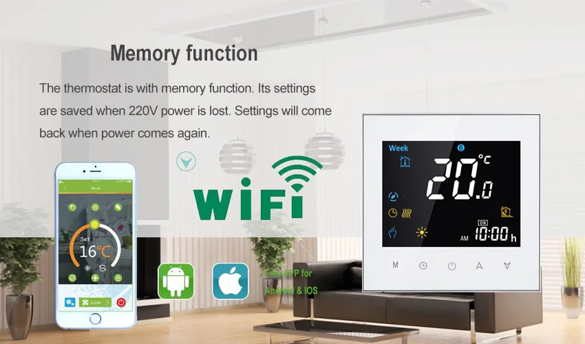 MJZM 16A-3000-WiFi термостат контроллер температуры для электрического отопления пола работает с Alexa Google Home имеет функцию памяти