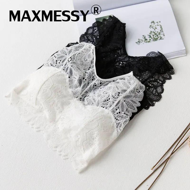 Фото MAXMESSY черный белый цвет Твердые Кружева цветочные Лифчики верхней части пробки MAXMESSY черный белый цвет Твердые Кружева цветочные Лифчики верхней части пробки
