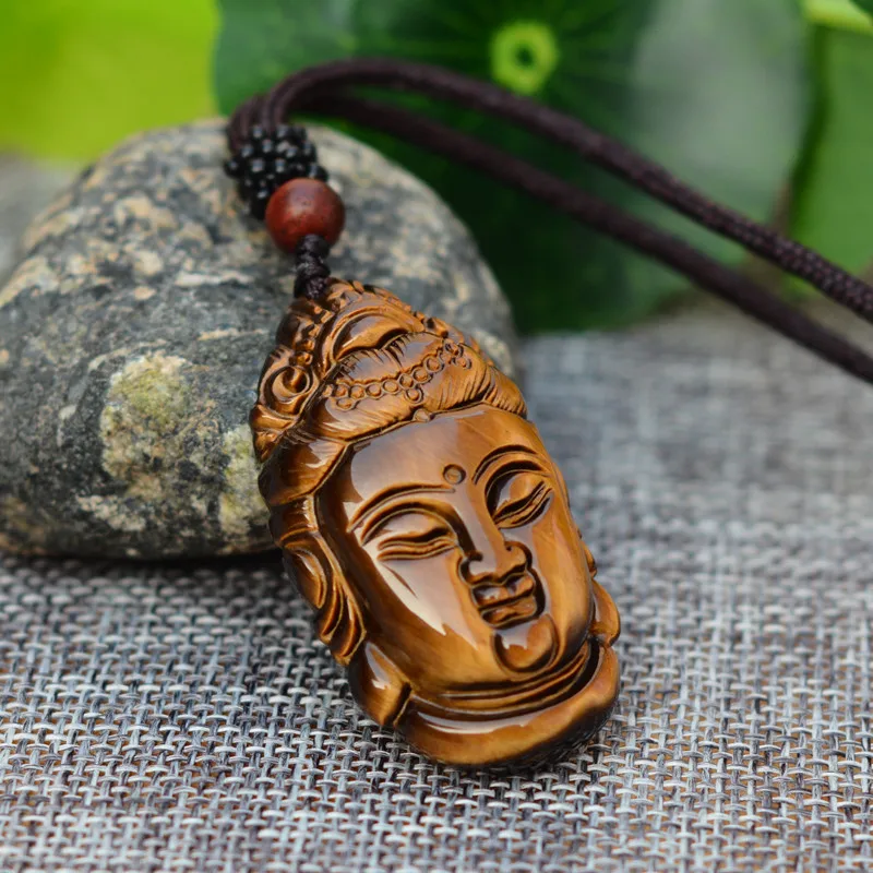 

Natural Yellow Tiger Eye stone Pendant Hand-carved Guanyin Pendant Lucky Buddha Pendant Necklace Women Men Amulet Jades Jewelry