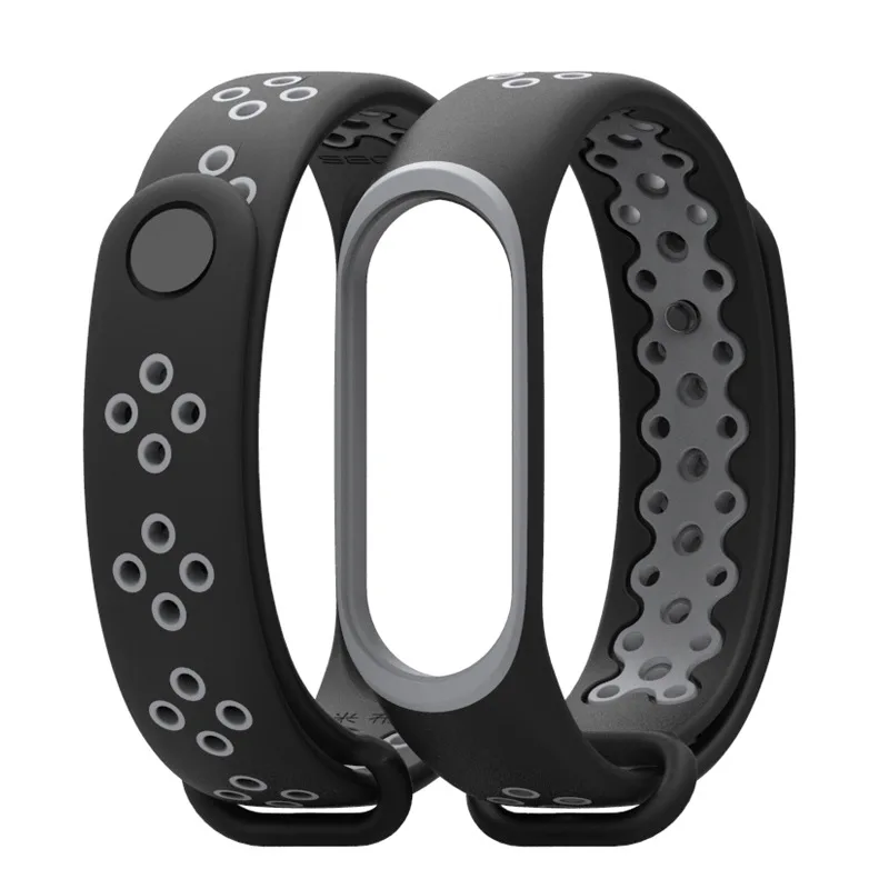 Браслет mi Band 3, 4, ремешок, ремешок, часы xio mi band 3, аксессуары для Xiaomi mi, ремешок, умный браслет, спортивный силиконовый - Цвет: Black gray