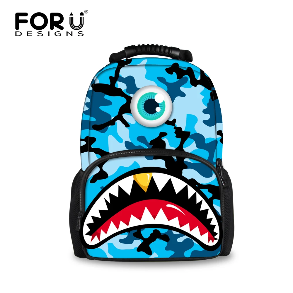 

FORUDESIGNS Blue Camouflage Men's Backpack 3D Shark Tooth Printing Backpacks For Teenager Boys Big Capacity Travel Bagpacks Bags