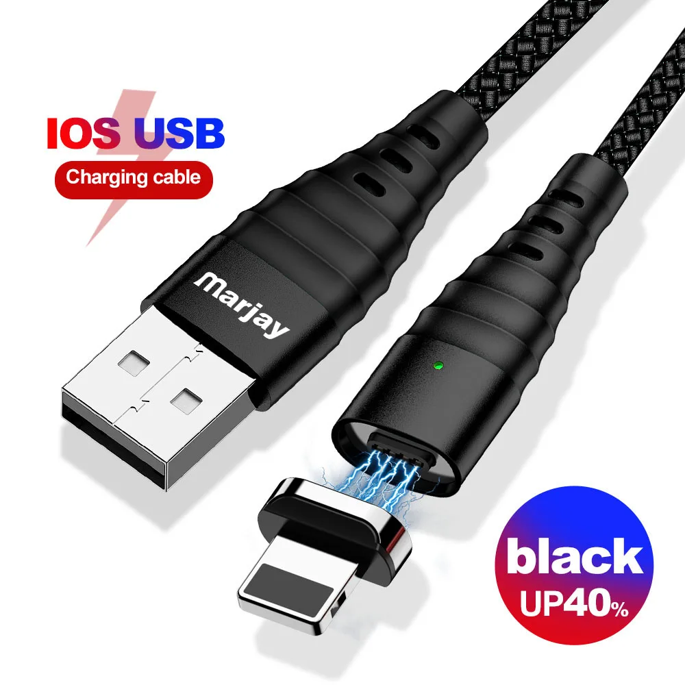 Black IOS Cable Магнитный зарядный кабель Marjay Micro USB кабель для iPhone 7 8 X XS MAX Magnet charger usb type C кабель 3A провод для быстрого заряда шнур - Цвет: Black IOS Cable