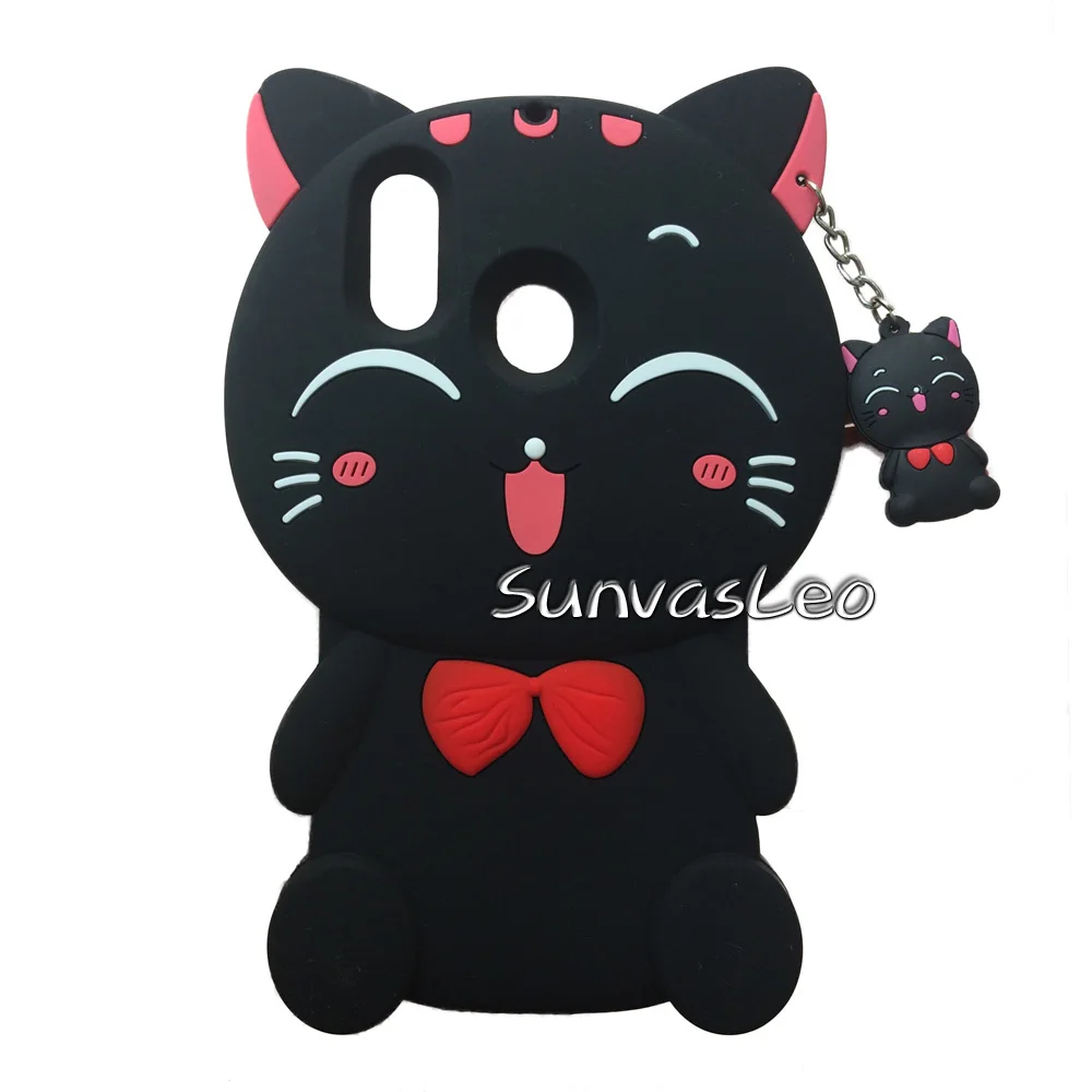 Black Lucky Cat Для huawei Y9 3D Мягкий силиконовый чехол с милыми мультяшными животными чехол для задней панели сотового телефона Оболочка чехол s для huawei Honor 8X - Цвет: Black Lucky Cat