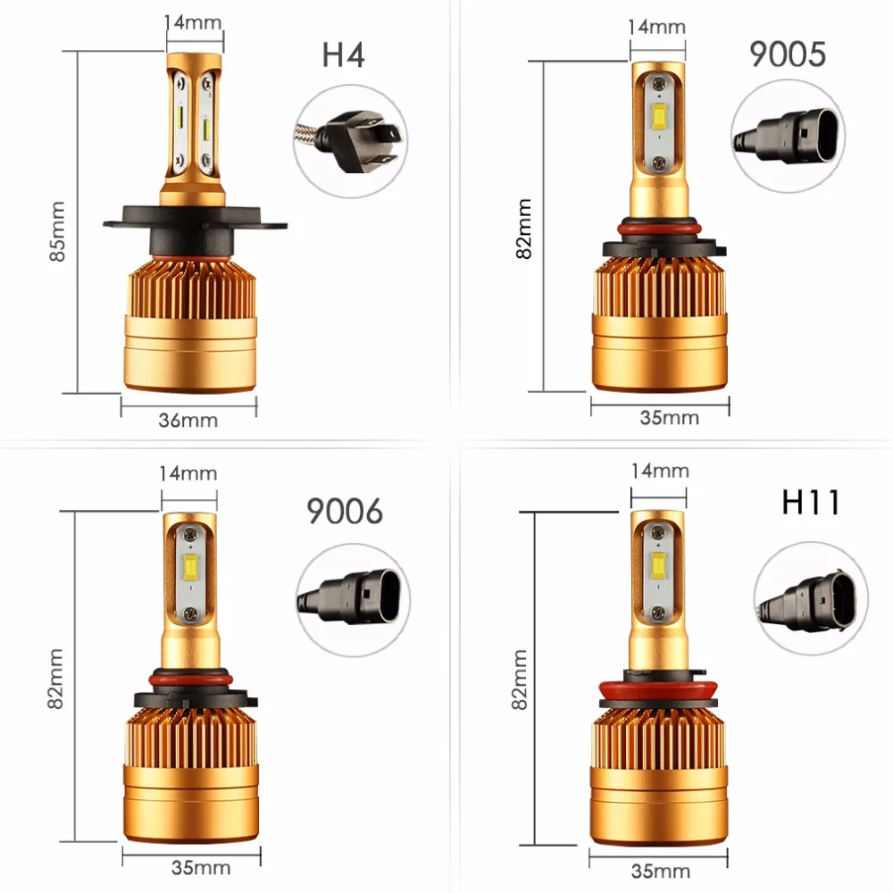 Светодиодный лампы для передних фар H1 H3 H7 H8 H11 H27 880 881 H4 9005/HB3 9006/HB4 Авто противотуманных фар автомобилей лампы белый 6000K 8000LM 24V