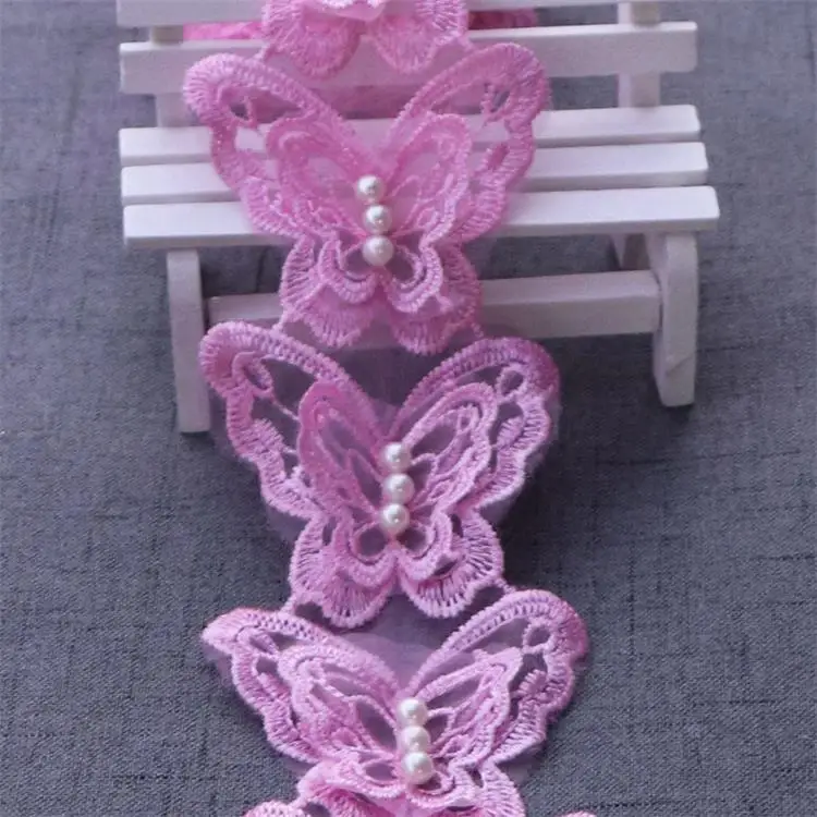 pink H032 бабочка цветок растворимый органзы кружево отделка Вязание свадебные вышитые DIY ручной работы лоскутное Ленточные швейные принадлежности ремесло - Цвет: pink