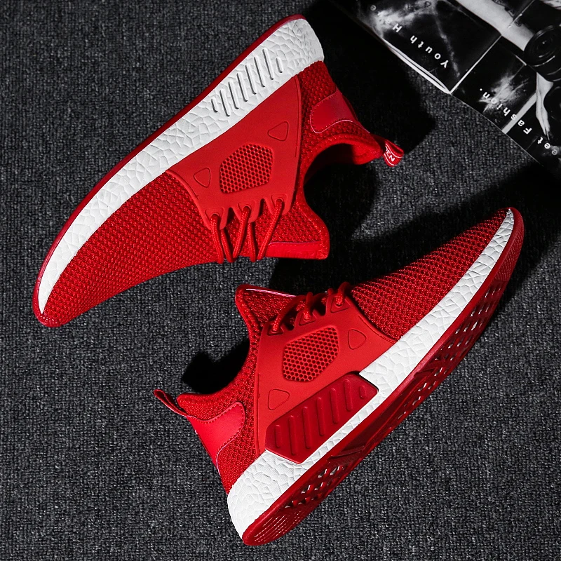 Кроссовки мужские дышащие повседневная обувь удобные брендовые серые красные