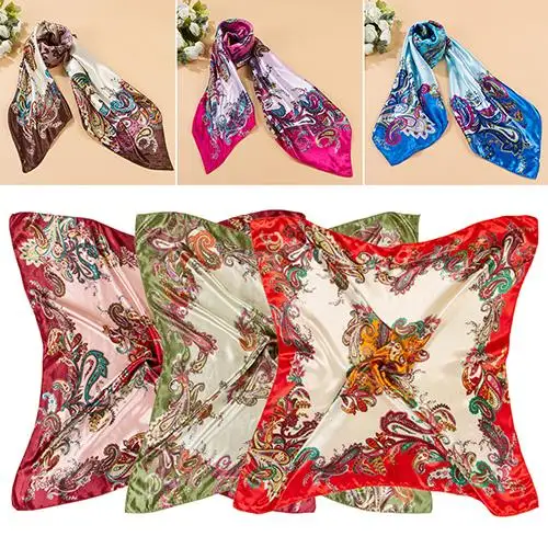 Новые женские Большие Площади Шелковый Как Имитационные Атласная Шарф Цветок