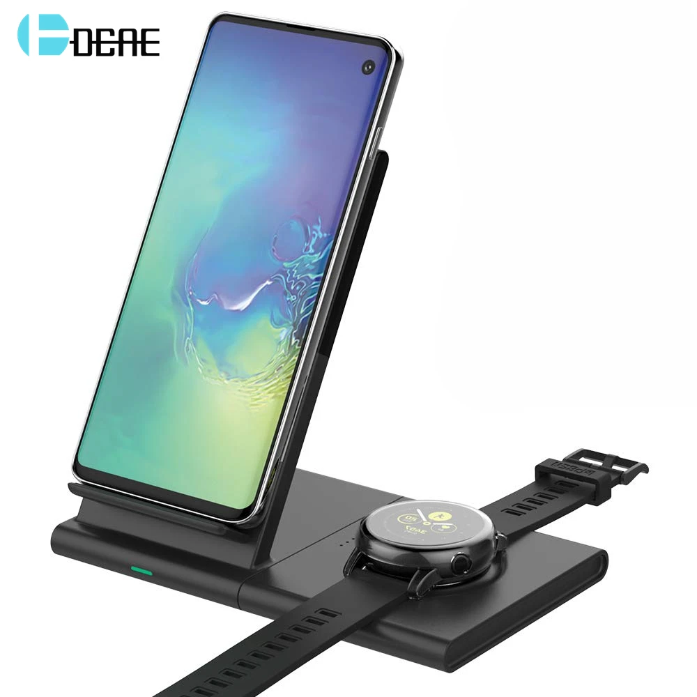 2 в 1 Qi Беспроводное зарядное устройство для samsung S10 S9 Note 9 Galaxy Watch Buds gear S3 S4 10 Вт быстрая зарядная станция для iPhone XS XR X 8