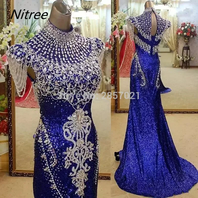 

$229 Red crystals Beading Mermaid Sexy Prom Dresses Capped Sleeves Long Sequined Formal Evening Dresses Gowns