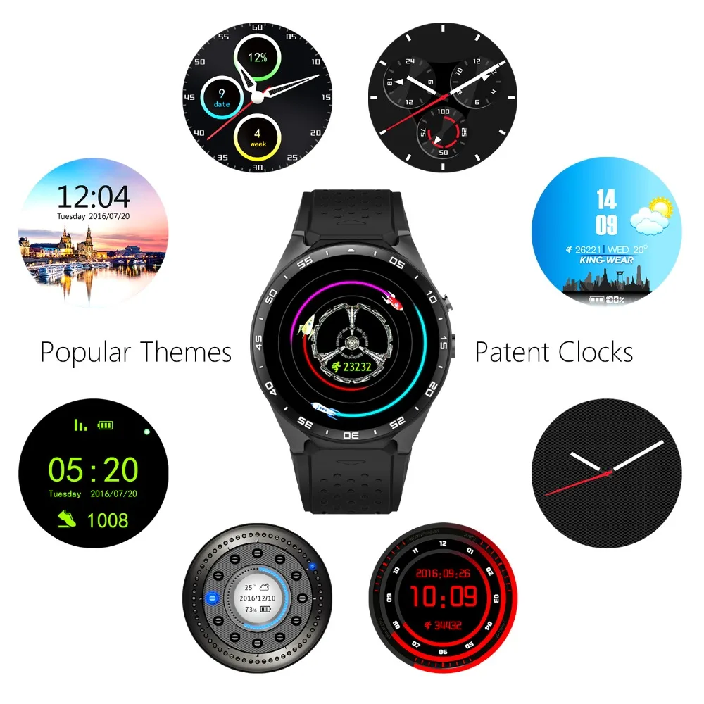 KW88 Смарт Часы Android MTK6580 Quad Core 1.3 ГГЦ 5.1 3 Г SmartWatch 2.0 Мега Пикселей Монитор Сердечного