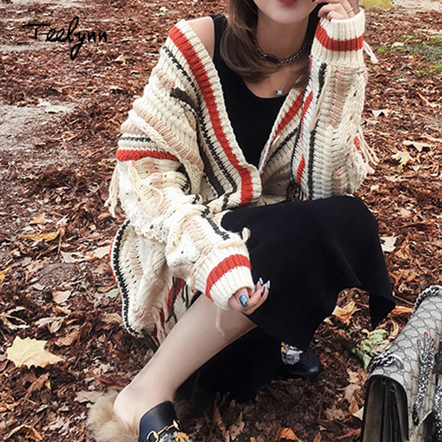 TEELYNN Boho свитер для женщин 2018 зима v-образным вырезом Длинные рукава теплая куртка