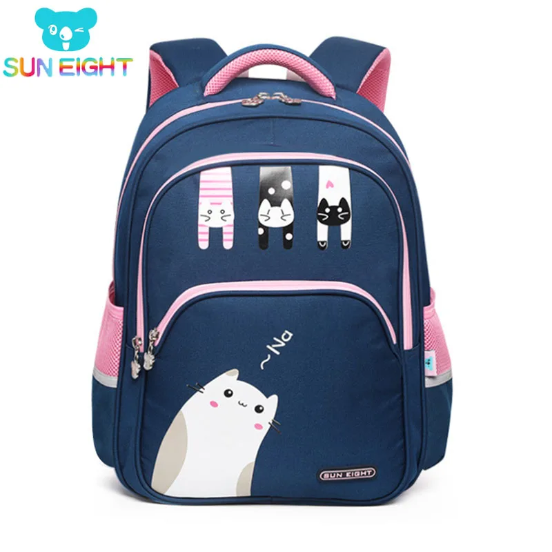 SUN EIGHT Lovely Cat New Arrival Girl School Backpacks School Bags for Little Girls School Bag Kids Bags 3-4 Grade