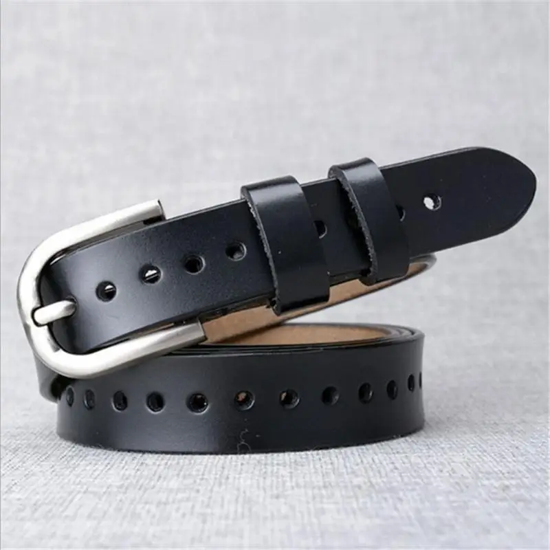 Black SupSindy Leather Belts for Women Pin Buckle vintage Female Waistband luxury black Genuine Leather Women's jeans Belt Top quality - Цвет: Black