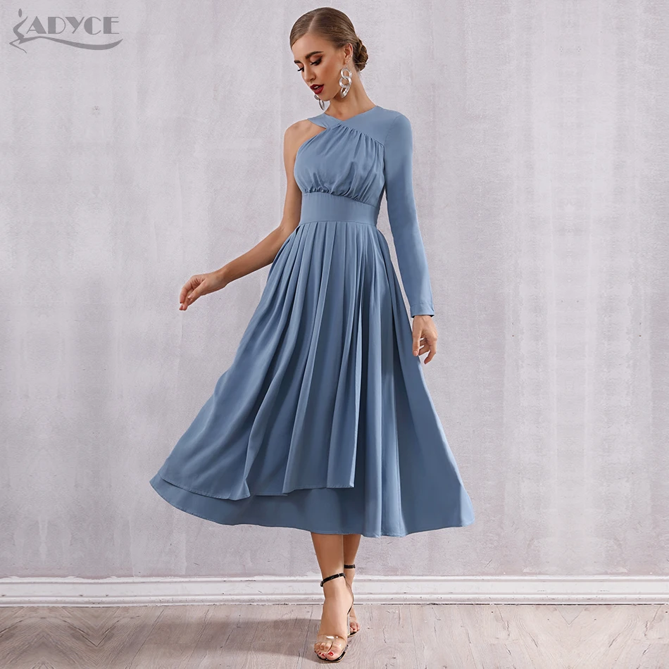 Женское платье на одно плечо ADYCE летнее с длинным рукавом плиссированное