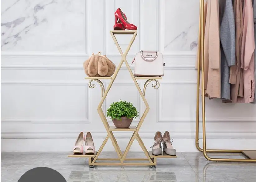 Фото Полка для выставки товаров Tieyi Golden Floor, многоэтажная полка для обуви, полка для витрины магазина одежды №2