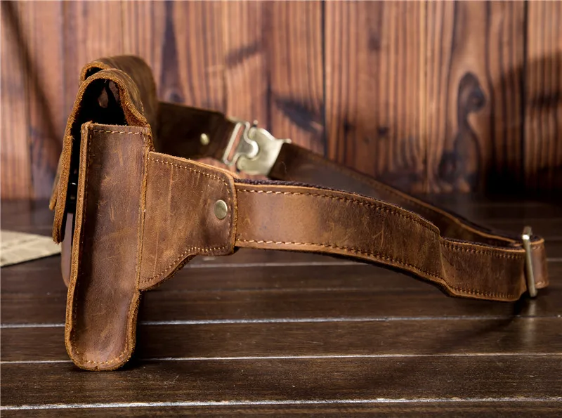 Man Genuine Leather Waist Bag Fanny Belt Packs Phone Pouch Travel Waist Hip Pack Belt Bum Leg Hip Packs for Men
