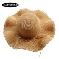 mattydolie straw hat summer dome seaside pearl wide side vacation folding wavy side sun hat casual beach hat women